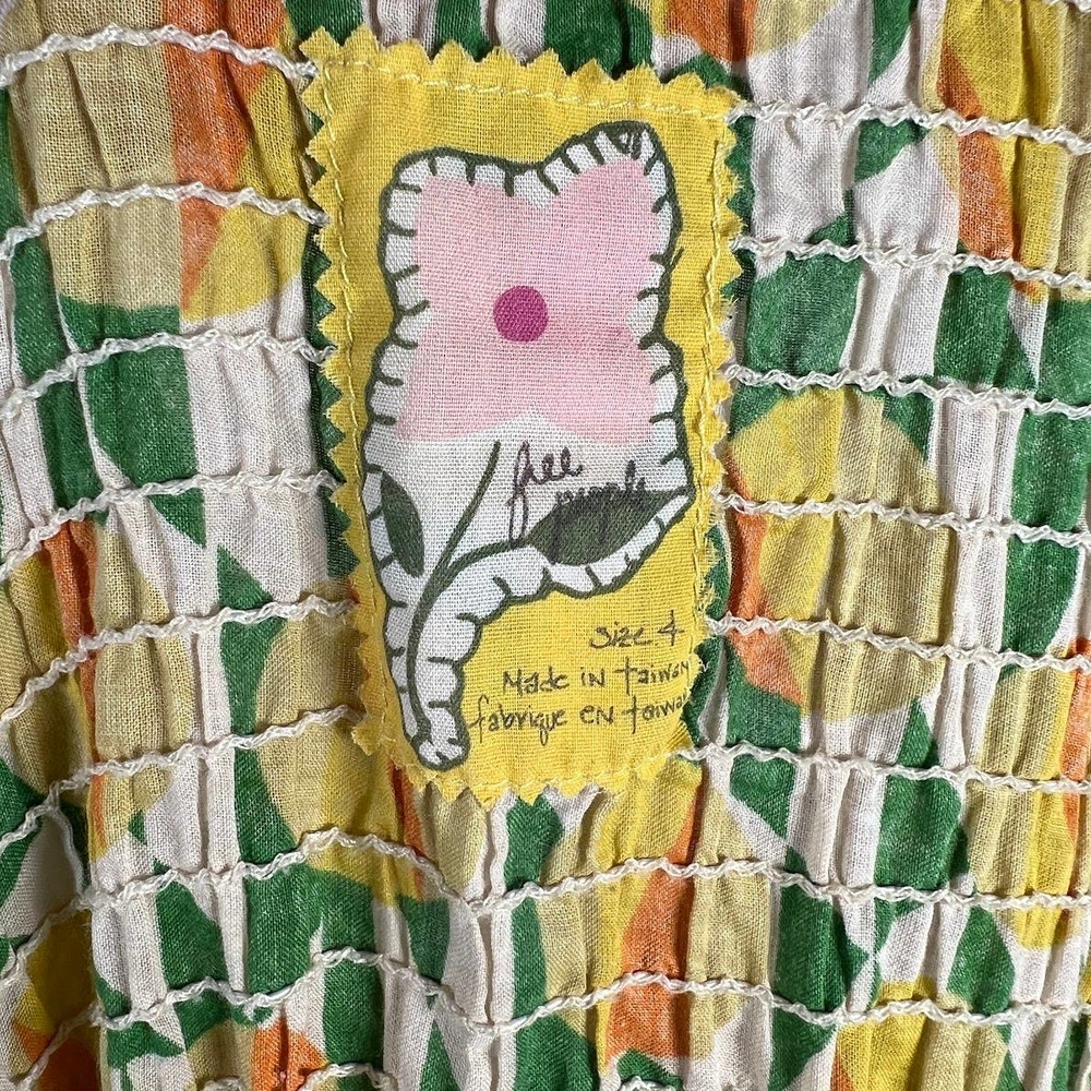 FREE PEOPLE Smocked Halter Dress Size 4 Yellow Lemon Pattern Sleeveless *Read - Picture 8 of 11
